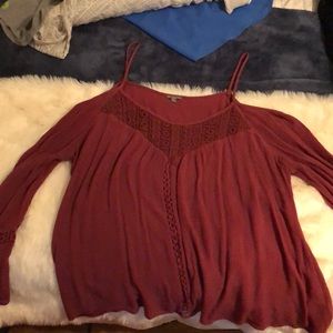 Maroon long sleeve open shoulder top